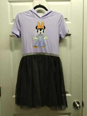 Disney NWT Girls XXL Minnie Mouse Halloween Hooded Tulle Purple & Black Dress